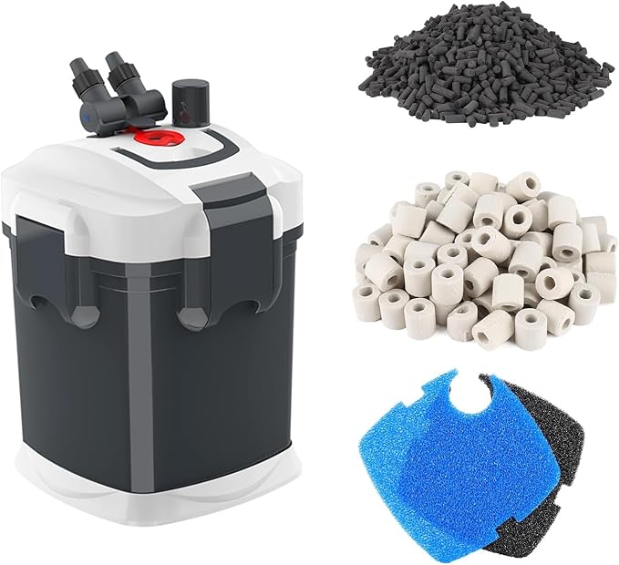 fishkeeper 528GPH Canister Filter, 3-Stage Filtration Aquarium Filter with Quartz Balls and Filter Cotton, Ultra-Quiet External Aquarium Canister Filter for Freshwater and Saltwater up to 150Gal