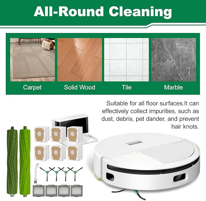 Eagles 17 Pack Replacement Parts Accessories Compatible with iRobot Roomba Max 705 Vac/Plus 504 Vac Robot Vacuum, 2 Rubber Brush, 4 HEPA Filter, 4 Dust Bag, 6 Side Brush, 1 Cleaning Brush
