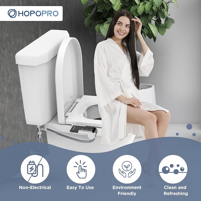 HOPOPRO Bidet Attachment for Toilet, Non-Electric Bidet Ultra-Slim Dual Nozzle (Feminine/Rear Wash), Cold Water Bidets Sprayer for Existing Toilets with Adjustable Pressure Control 1-Min Install