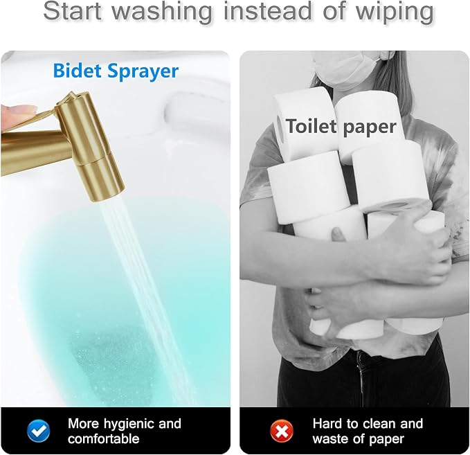 Brushed Gold Bidet Sprayer Head Only, Stainless Steel Handheld Toilet Sprayer Replacement with G1/2 Connector, Adjustable Pressure for Cloth Diaper, Pet Shower, Bathroom Cleaning