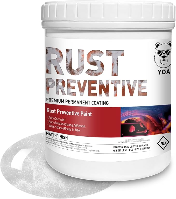 YOA Metal Rust Protective Paint, Matte Silver 32oz. Suitable For Metal, Trailer And Truck Frames, Cargo Boxes, Car Chassis, Boats, Etc. Ultra Powerful Rust Remover, Inhibitor, Converter