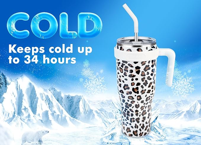 Zenbo 50 oz Mug Tumbler With Handle and Straw Lid | Stainless Steel Insulated Tumblers, Keeps Drinks Cold up to 34 Hours, Fit in Car Cup Holder, Dishwasher Safe,BPA Free