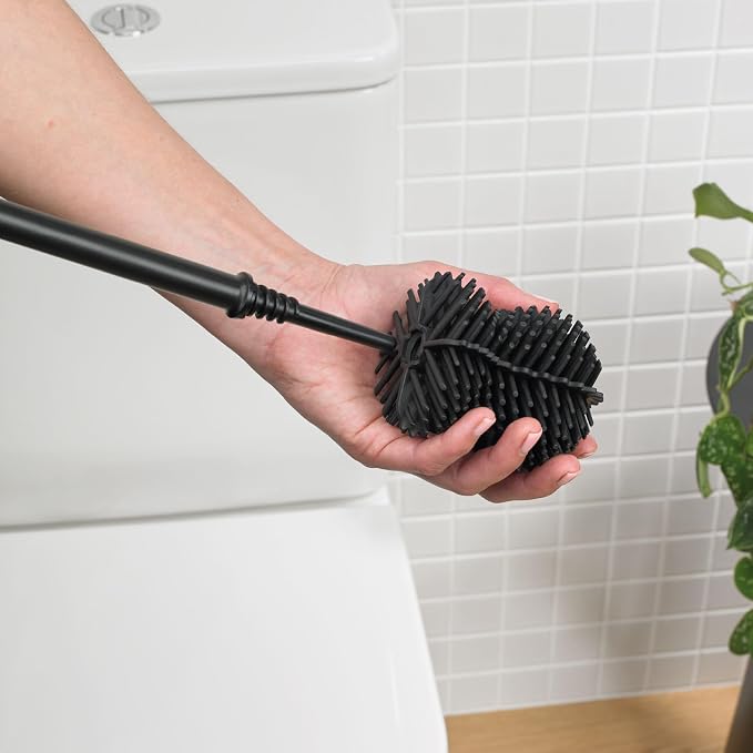 ReBorn Recycled Toilet Brush - Bathroom Toilet Bowl Brush & Holder - Anti Drip 360° Hourglass Brush Head - Closed Fit Storage Cover - Replaceable Heads - Made in Britain (Graphite Black)
