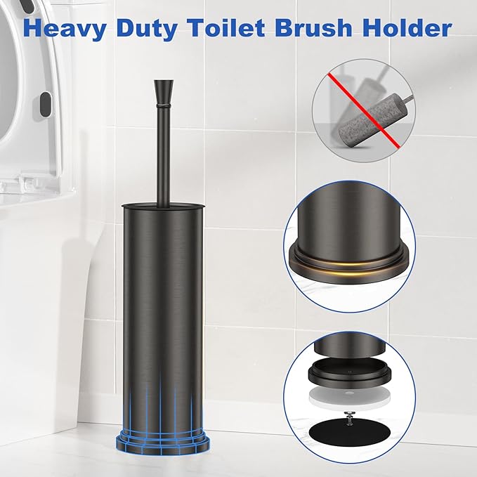 Toilet Brush and Holder Set：304 Stainless Steel Heavy Duty Toilet Bowl Brush，Removable Inner Bowl and Splash Protection，Bathroom Toilet Brush-Dense Bristles for Through Cleaning