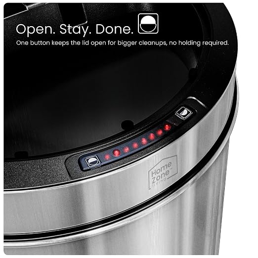 Home Zone Living 16 Gallon Motion Sensor Trash Can with Automatic Lid | Stainless Steel with Touch Control Lid, Hands-Free Operation for Kitchens, Flat Back Semi-Round Shape, Silver