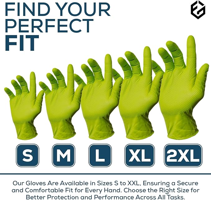 First Glove Heavy Duty Diamond Textured 8 Mil Thick Green Nitrile Gloves - Industrial Nitrile Gloves - Latex-Free