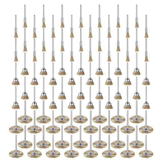 Rocaris 90 Pcs Wire Brushes Set, Brass Wire Wheels Pen Brushes Set Kit Accessories for Rotary Tool