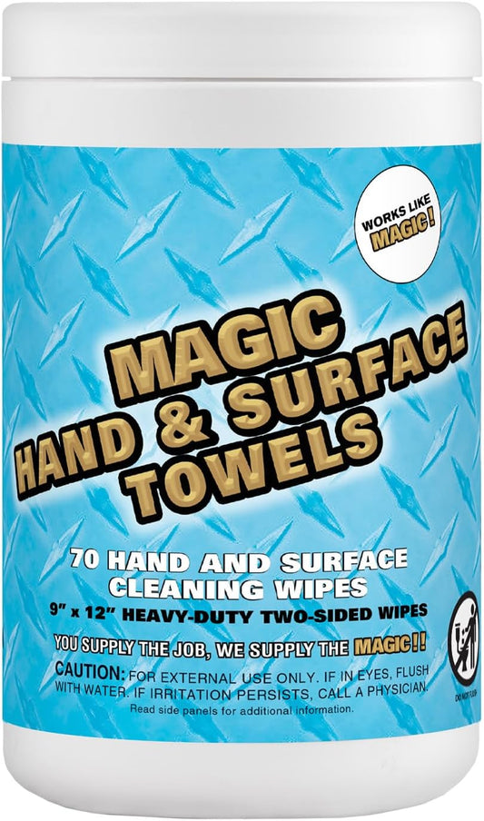 Magic Heavy Duty Cleaning Wipes - Dual Sided Hand & Surface Shop Towels | Professional-grade Cleaning | Waterless | Moisturizing | Cleans Grease, Oil, Dirt, & more (1 Pack | 70 Sheets Total)