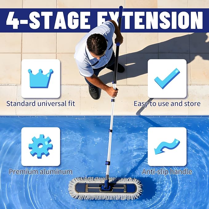 Telescopic Pole 16 FT Aluminum Extension Pool Tool with Flip-Lock Equipped with Universal Accessories, Telescoping Pole for Cleaning, Dusting and Painting