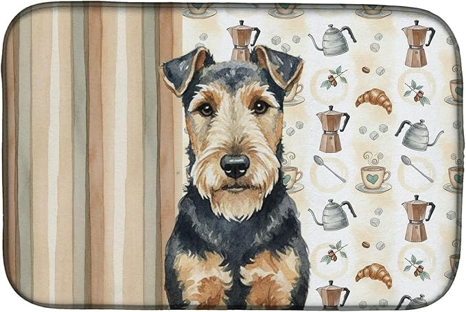 Caroline's Treasures Welsh Terrier Coffee Bar Dish Drying Mat Absorbent Dish Drying Mat Pad for Kitchen Counter Dish Drainer Mat for Countertop, 14 x 21", Multicolor