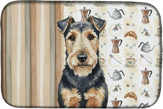 Caroline's Treasures Welsh Terrier Coffee Bar Dish Drying Mat Absorbent Dish Drying Mat Pad for Kitchen Counter Dish Drainer Mat for Countertop, 14 x 21", Multicolor