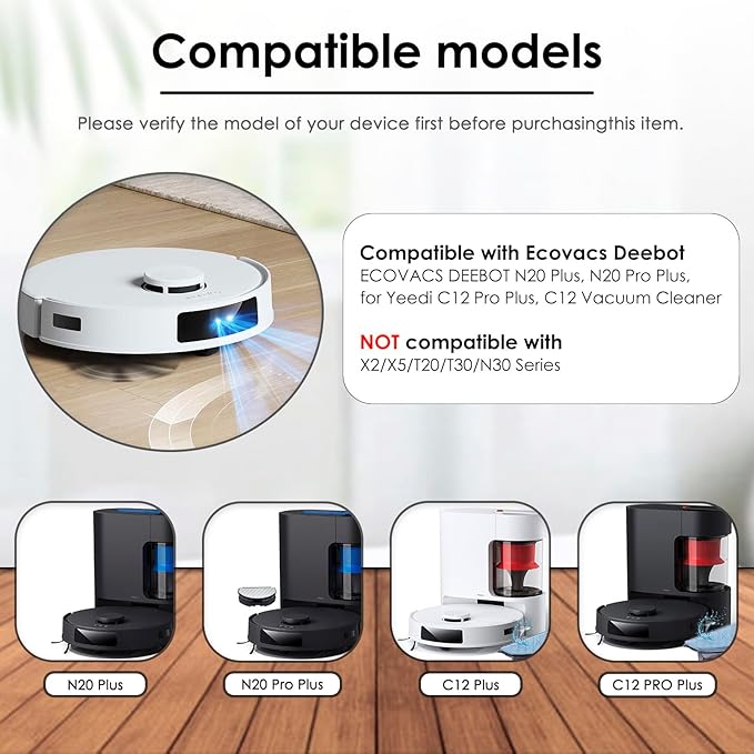 (23 Pack) N20 Plus Replacement Parts Compatible With ECOVACS DEEBOT N20 plus/ N20 Pro Plus Robotic Vacuum Cleaner, 2 Roller Brush, 8 Side Brushes, 7 HEPA Filters, 6 Mop Pads, Accessories Kit