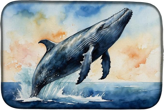 Caroline's Treasures Humpback Whale Breaching Dish Drying Mat Absorbent Dish Drying Mat Pad for Kitchen Counter Dish Drainer Mat for Countertop, 14 x 21", Multicolor
