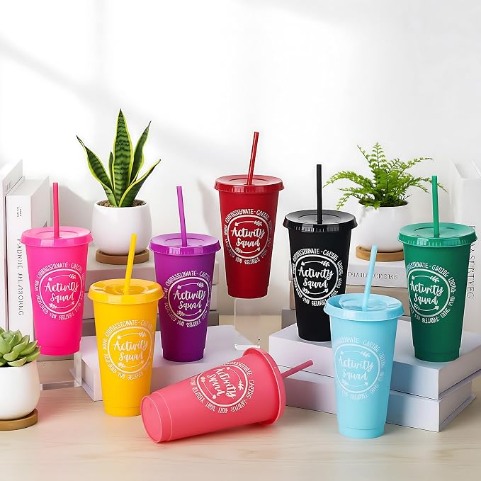 Meanplan 24 Pcs Activity Professionals Gifts Bulk for Nurses Week 24 oz Plastic Tumbler with Lids and Straws Activity Squad Cups Travel Mugs Inspirational Nurses Gifts for Assistant Director Supplies