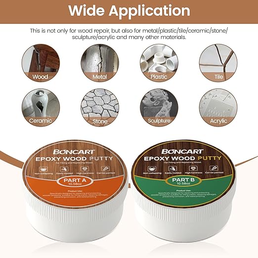 Boncart Epoxy Wood Putty, High Strength Filler Putty, Stainable 2-Part Epoxy Filler, 21.16 oz Structural Wood Repair Kit, Wooden Furniture Repair Kit for Damages (Dark Brown)