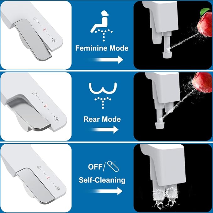 GarveeHome Bidet Attachment for Toilet, Non-Electric Self-Cleaning Dual Nozzle with Feminine and Rear Wash, Cold Water Sprayer with Adjustable Pressure, Easy to Install in Chrome