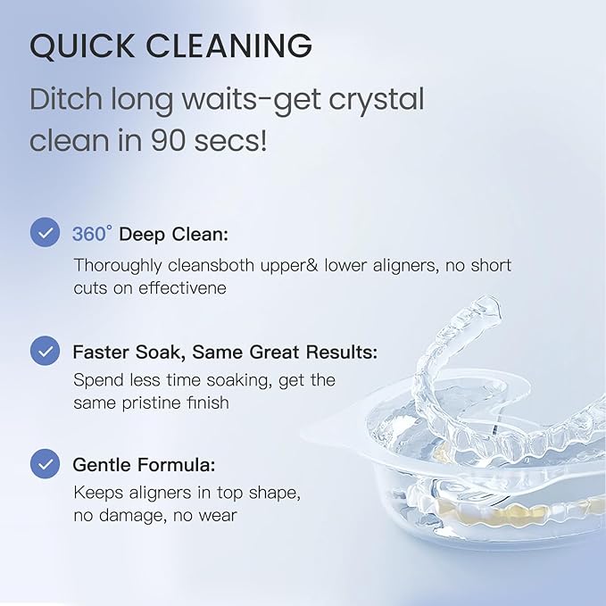 Retainer Cleaning Solution Kit with Accessory, 24pcs (Two-Month Supply) — 90-Second Portable & Travel Cleaning Set, Complements Ultrasonic Cleaning, Fresh Mint Scent 30ml