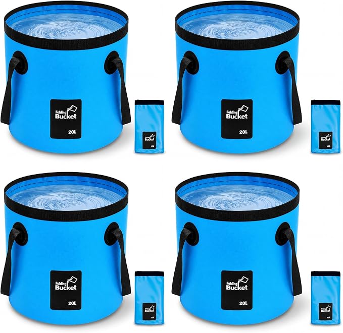 5 Gallon 4 Pack Collapsible Bucket, Foldable Water Bucket with Handles, Portable Camping Buckets for Fishing, Hiking, Cleaning, Outdoor & Travel Use (Blue)