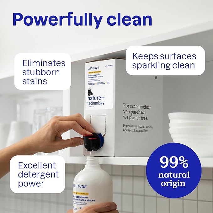 ATTITUDE All Purpose Cleaner Spray, EWG Verified, Vegan, Made with 94% Plant-Based Ingredients, Streak-Free for Kitchen, Bathroom, Glass & More, Lavender Scent, 27.1 Fl Oz (Pack of 6)