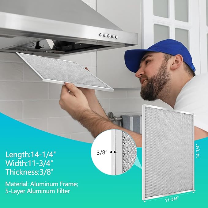 BPS1FA30 Universal Range Hood Filter Replacement 14.21"x11.89"x0.35" - Aluminum Frame & Mesh - Heavy Duty Grease Filter - 4 Pack by seteams