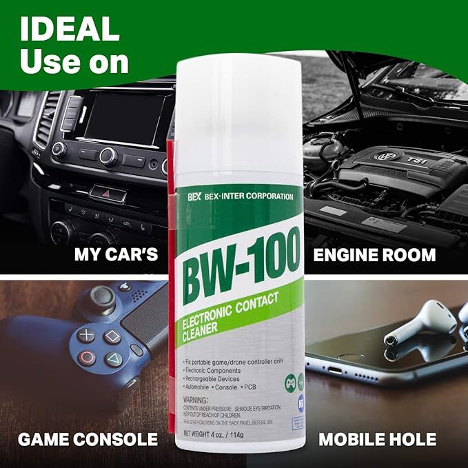 BW-100 Non-Flammable Electronic Contact Cleaner Aerosol Spray - Safely Cleans Joysticks, Computers, PCB and More - Removes dust, Dirt and contaminants on Contact-Quick Dry | 4oz/114g | Pack of 3