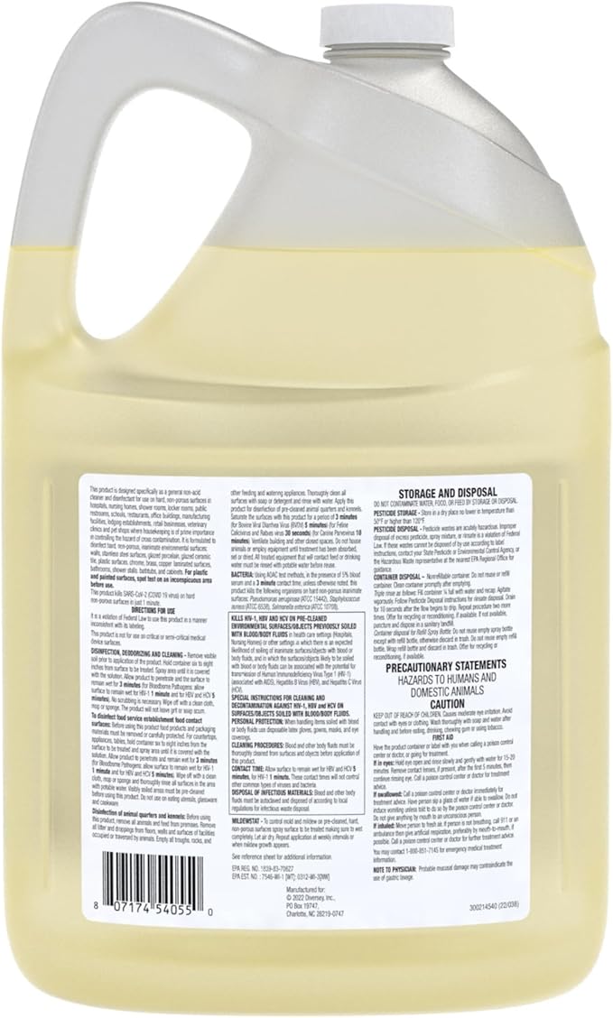 VIREX Diversey CBD540557 All Purpose Disinfectant Cleaner, Multi Surface Cleaning for Home and Commercial Use, Ready to Use Formula in Refill Size, Lemon Scent, 1 Gallon