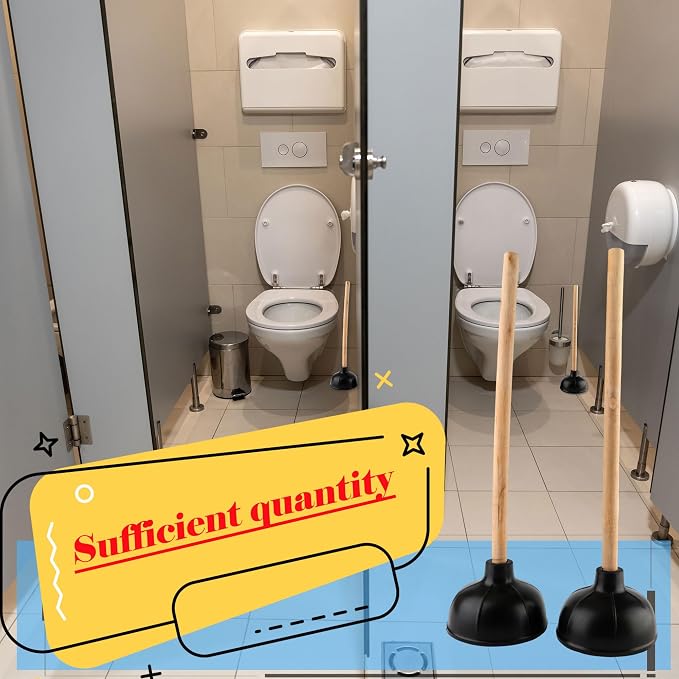 15 Pcs Toilet Plunger Bulk Double Thrust Rubber Force Suction Cup Long Wooden Handle Heavy Duty for Bathroom Commercial Stores Restaurants Toilet Bowl Pump Clogged