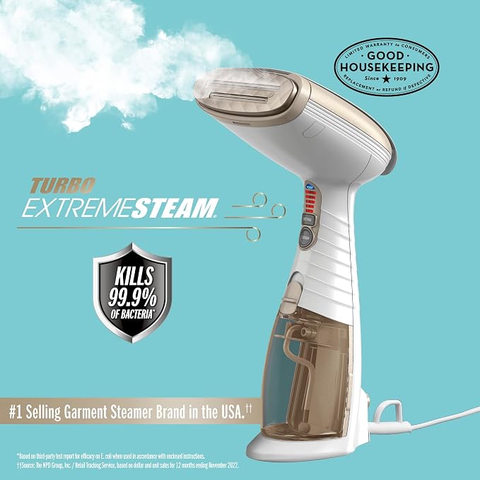 Conair Handheld Garment Steamer for Clothes, Turbo ExtremeSteam 1875W, Portable & Power Steam Handheld Travel Garment Steamer for Clothes with Dual Voltage for Worldwide Use