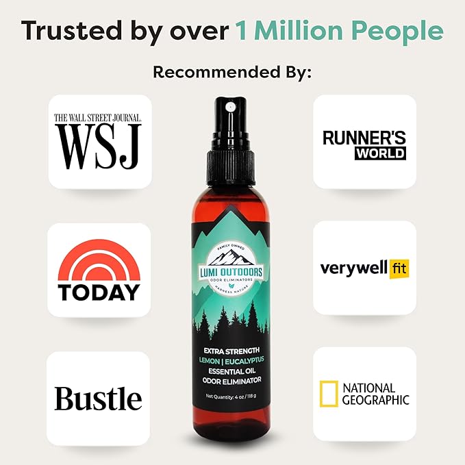 Lumi Outdoors Natural Shoe Deodorizer Spray (700+ Sprays) - Extra Strength Shoe Odor Eliminator for Smelly Shoes & Foot Odor - Replaces Shoe Balls & Inserts - Lemon Eucalyptus