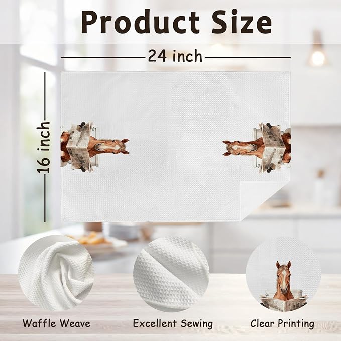 Funny Horse Hand Towels for Bathroom Kitchen Farmhouse Cabin Decor, Horse Lovers Gifts for Women Men, Rustic Horses Themed Dish Tea Towels, Farm Animals Decorative Hand Towels Set of 2, 16x24
