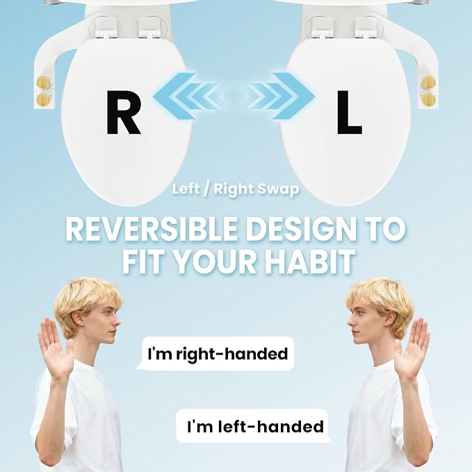 Toilet Bidet With Left/Right Side Reversible Design, Fresh Water, Non-Electric, Toilet Bidet Attachment, Right/Left Hand Side with Dual Nozzle, Self-Clean, Easy to Install (Bamboo Knob)