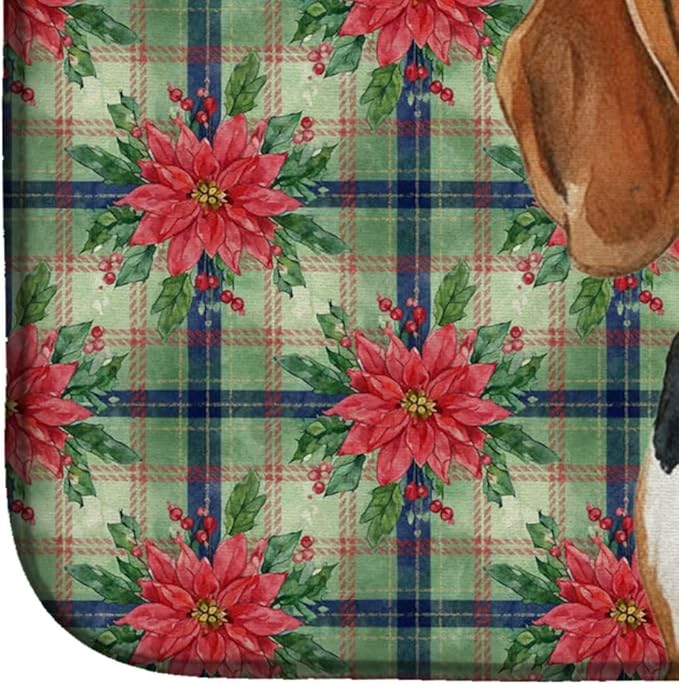 Caroline's Treasures Beagle Christmas PoinsettIas Dish Drying Mat Absorbent Dish Drying Mat Pad for Kitchen Counter Dish Drainer Mat for Countertop, 14 x 21", Multicolor