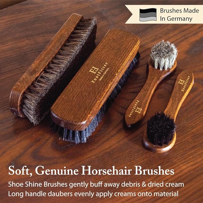 FootFitter Beech Wood Valet Box, Premium Shoe Shine Organizer with Classic Storage for Polish, Brushes, Cloths & Tools