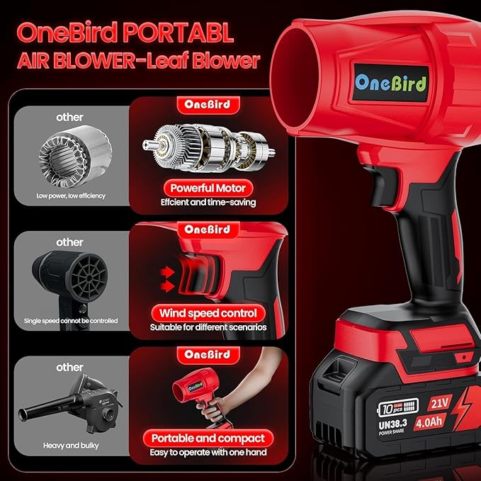 Cordless-Leaf-Blower-Electric Leaf Blower for Lawn Care 560 CFM-Handheld Blower Portable with Battery and Charger with 21V-4.0Ah-2 Batteries, Lightweight Blower for Patio Cleaning dust - Deep Black