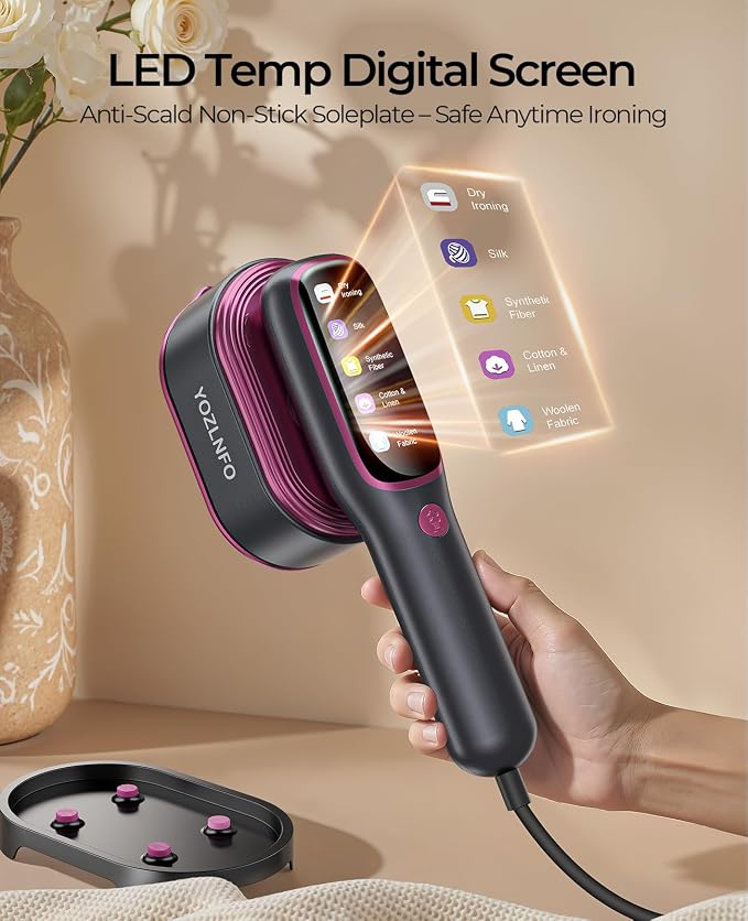 Travel Steamer for Clothes Portable:1200W Steam Iron for Clothes with 𝟏𝟓𝐬 𝐇𝐞𝐚𝐭 𝐔𝐩, 𝟓 𝐒𝐭𝐞𝐚𝐦 Settings - 350°F Large Ceramic Panel, Anti-Drip, 2-in-1 Handheld for Home