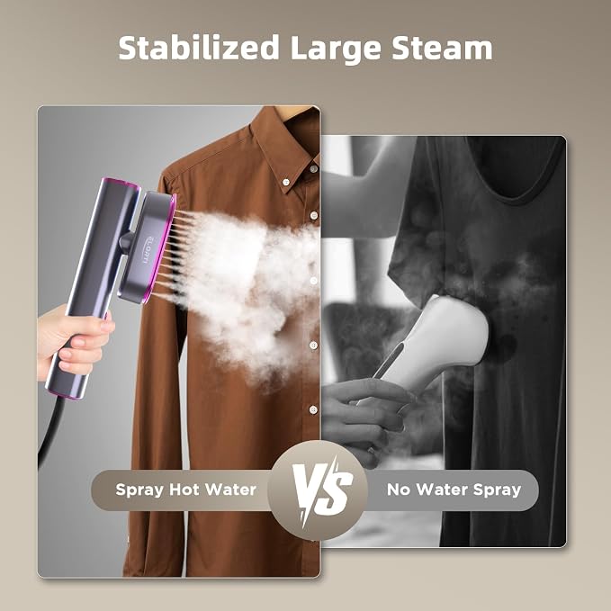 Travel Steamer for Clothes, 2-in-1 Steamer & Iron for Clothes,15s Fast Heat-up, 1200W Portable Handheld Garment Steamer, Large Ceramic Heat Panel for Home, Office,Travel(ONLY FOR 120V), Rose Red
