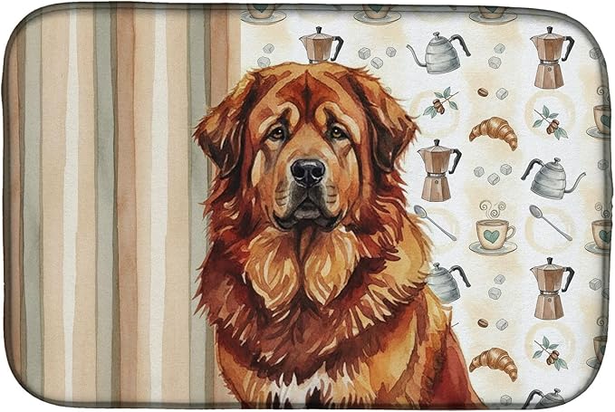 Caroline's Treasures Red Gold Tibetan Mastiff Coffee Bar Dish Drying Mat Absorbent Dish Drying Mat Pad for Kitchen Counter Dish Drainer Mat for Countertop, 14 x 21", Multicolor