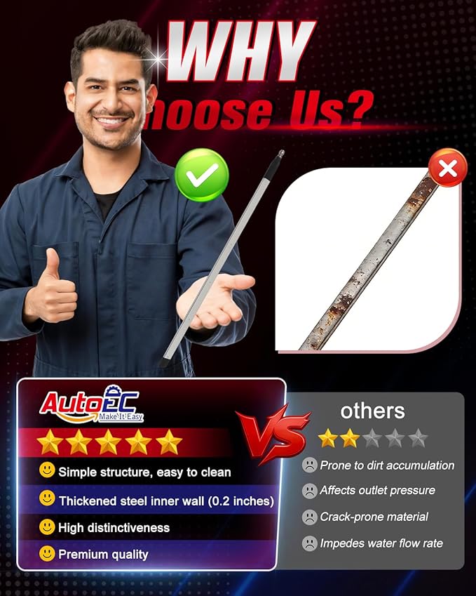AutoEC Radiator Cleaning Wand, 40" & 24" Water Air Radiator Cleaner, 4500 PSI Stainless Steel Water Air Cleaning Wands for Cars, 180° Swivel Joint & Brush for Trucks, Medium Heavy Equipment