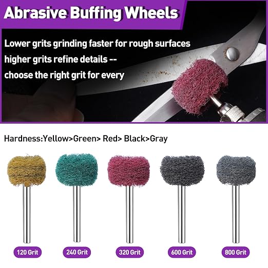 100 PCS Abrasive Buffing Wheels for Dremel, Thickened Polishing Kit 1/8 Inch Shank for Rotary Tool Accessories, Polishing Wheel Set for Metal Rust Wood Glass Watch Brass