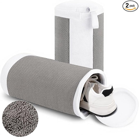Shoe Washing Machine Bags, 2 PCS Shoe Bag for Washing Machine, 360° Wrap-Around Clean Laundry Bags Reusable Hidden Zipper Cleaning Bag for Tennis Shoes Sneaker Running Shoes, Grey