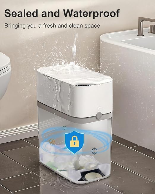 CTIME Family Bathroom Trash Can Set Includes a 2-Gallon Clean Trash Bin with a Toilet Brush, 12 pre-Soaked Disposable Brush Heads, a Small Bathroom Trash Can with Lid, and a Smart Trash can.