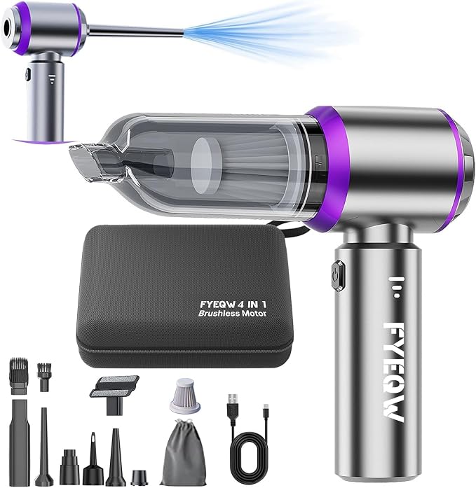Brushless Handheld Car Vacuum （Equipped with a one-Touch Window Breaker and Seatbelt Cutter ）25000Pa Ultra-Strong Suction Ultra-Lightweight Mini Portable Vacuum Cleaner ，For Car ，Home (Silver-Purple)