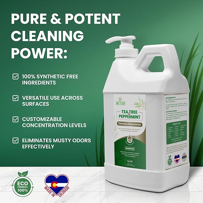 Naeterra- Refreshingly Clean | Tea Tree & Peppermint Cleaning Concentrate | Multi-Purpose Household Cleaner | Non-Toxic | Natural Ingredients | Versatile Use | Eliminates Odors | Eco-Friendly | 64 oz