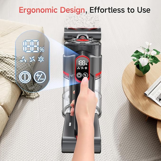Cordless Vacuum Cleaners for Home, 60KPA 580W Dual Motor, 60 Mins Runtime, Power Detect & HEPA Filter, Touchscreen Display, Self-Standing for Pet Hair/Carpet/Car/Tile/Hardwood Floor