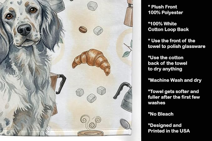 Caroline's Treasures Blue Belton English Setter Coffee Bar Kitchen Towel Velour Plush Front and Cotton Loop Back Machine Washable
