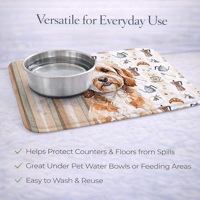 Caroline's Treasures Cavapoo Coffee Bar Dish Drying Mat Absorbent Dish Drying Mat Pad for Kitchen Counter Dish Drainer Mat for Countertop, 14 x 21", Multicolor