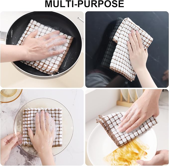Kitinjoy Cotton 12 Pack Terry Kitchen Dish Cloths, 12 x 12 Inches Super Soft and Absorbent Dish Rags, Quick Drying Dish Towels for Washing Dishes, Mix Color