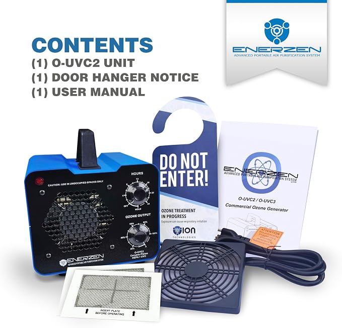 Enerzen O-UVC2 - UV Light + 70,000 mg/h Industrial Ozone Generator for Eliminating Odors - O3 Machine Air Ionizer Deodorizer for Home, Room, Smoke, Cars, and Pets