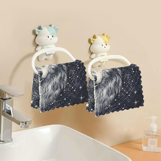 Black Wolf Totem and Constellation Kitchen Towels Dish Cloths Set of 6 Microfiber Cleaning Cloths for Cars Super Absorbent Machine