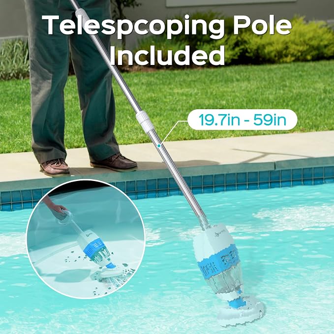(2025 Upgrade) Cordless Pool Vacuum with 1548GPH Suction, 1Hour Runtime, Telescopic Pole & 2-in-1 Cleaning Head, 250μm Filter-Ideal for Above Ground Pools, Hot Tubs, Spas, Ponds (Drak Blue)